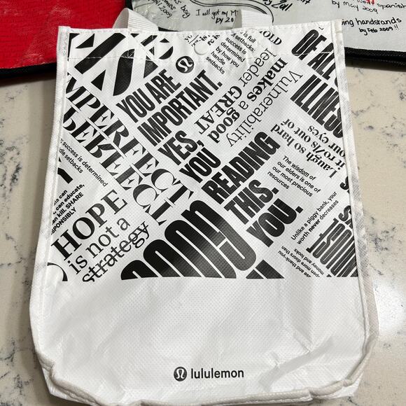 Lot of 3 Lululemon Athletica Reusable Shopping Bags Small White, VTG 2009, Red - Picture 2 of 14